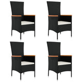 5 Piece Garden Dining Set with Cushions Black Poly Rattan - Top-Down View
