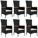 7 Piece Garden Dining Set with Cushions Black Poly Rattan