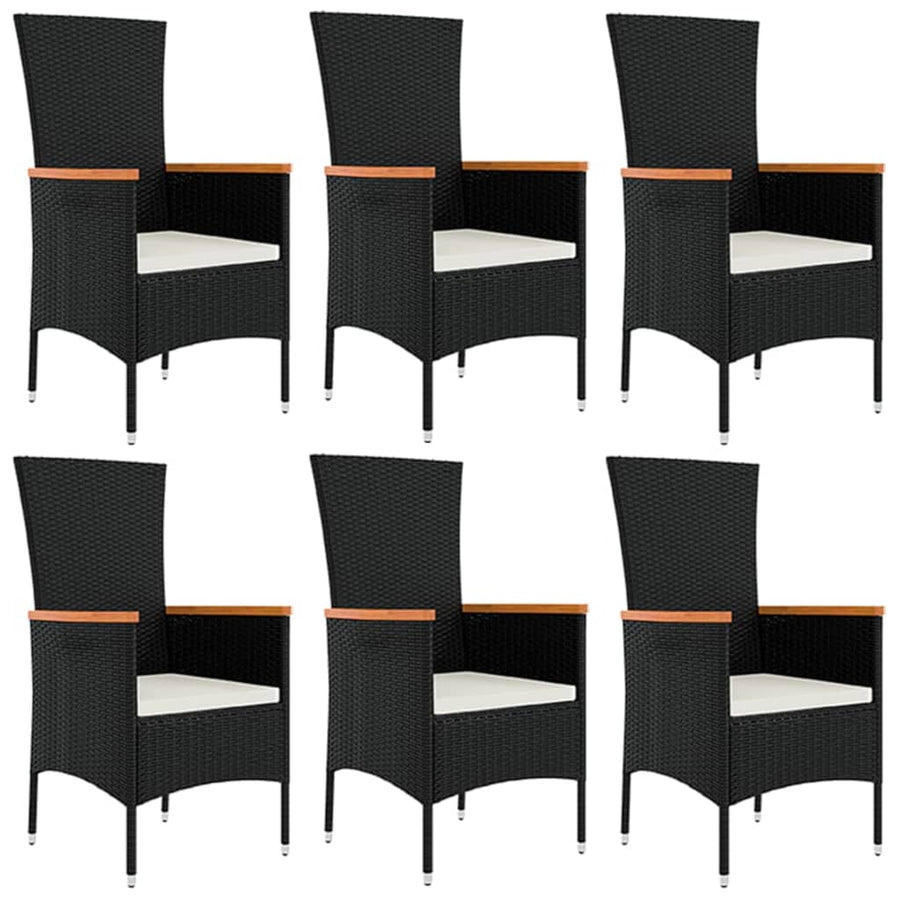 7 Piece Garden Dining Set with Cushions Black Poly Rattan