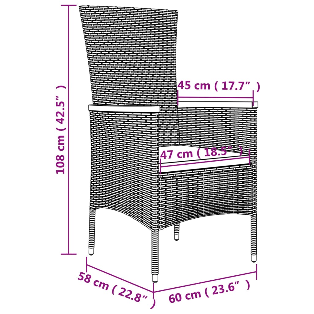 7 Piece Garden Dining Set with Cushions Black Poly Rattan