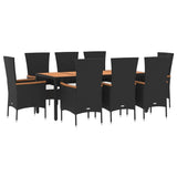 9 Piece Garden Dining Set with Cushions Black Poly Rattan - Side View