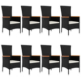 9 Piece Garden Dining Set with Cushions Black Poly Rattan