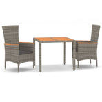 3 Piece Garden Dining Set with Cushions Grey Poly Rattan