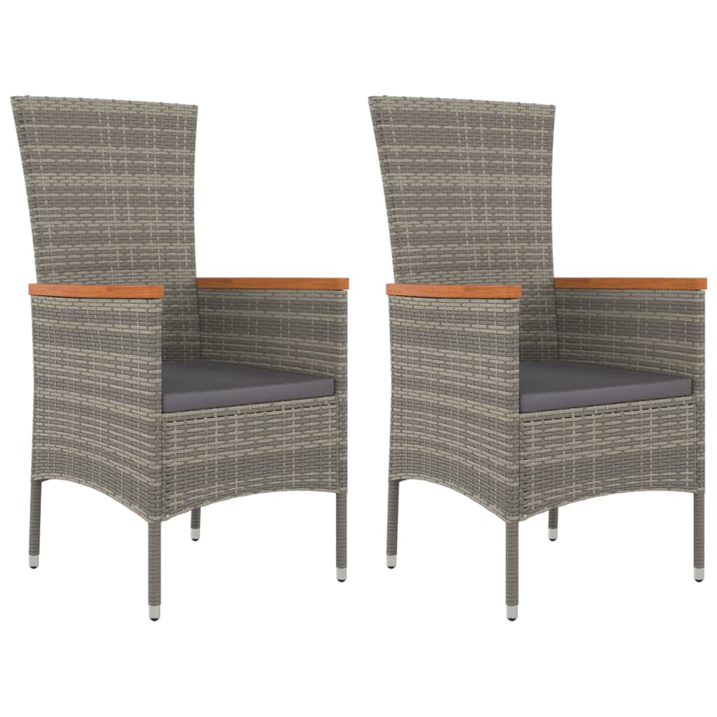 3 Piece Garden Dining Set with Cushions Grey Poly Rattan