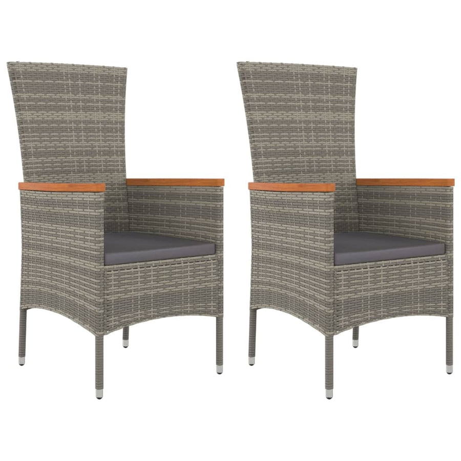 3 Piece Garden Dining Set with Cushions Grey Poly Rattan