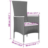 3 Piece Garden Dining Set with Cushions Grey Poly Rattan
