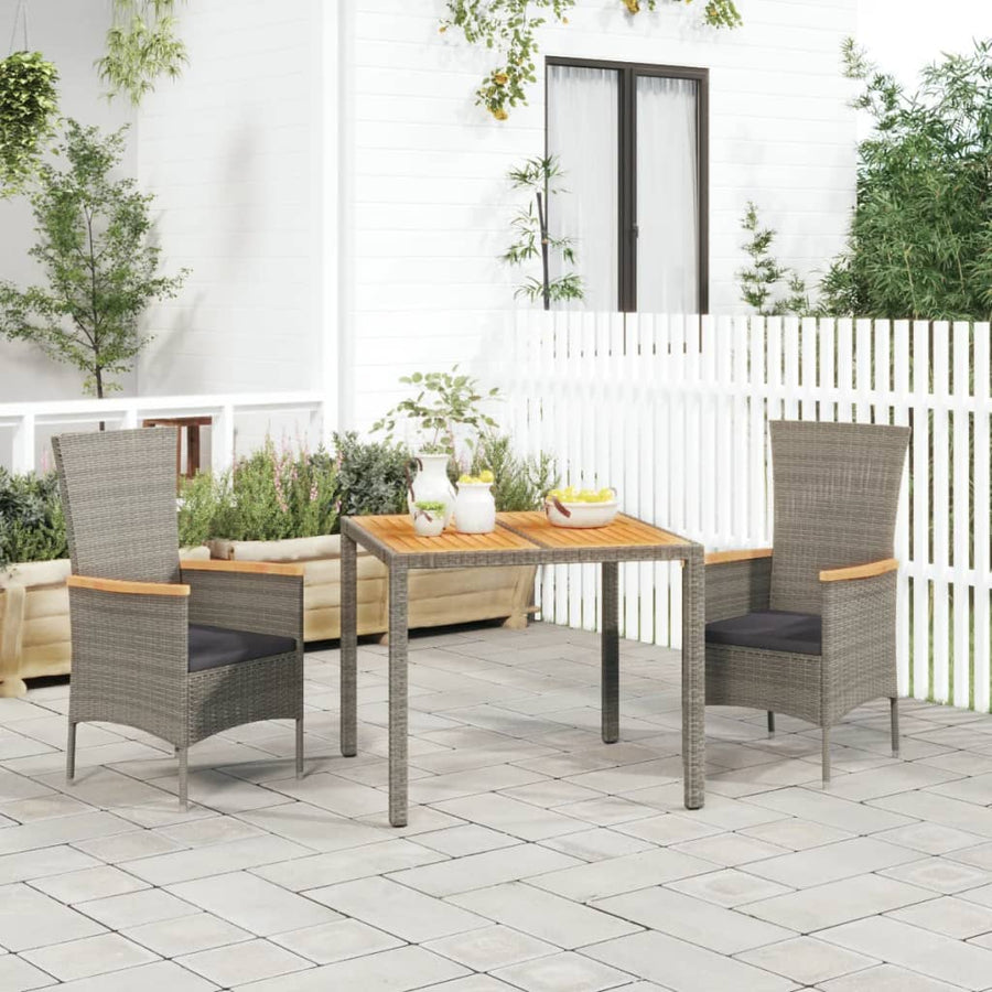 3 Piece Garden Dining Set with Cushions Grey Poly Rattan