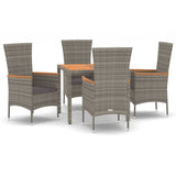 5 Piece Garden Dining Set with Cushions Grey Poly Rattan - Front View