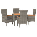 5 Piece Garden Dining Set with Cushions Grey Poly Rattan - Side View