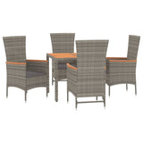 5 Piece Garden Dining Set with Cushions Grey Poly Rattan - Side View
