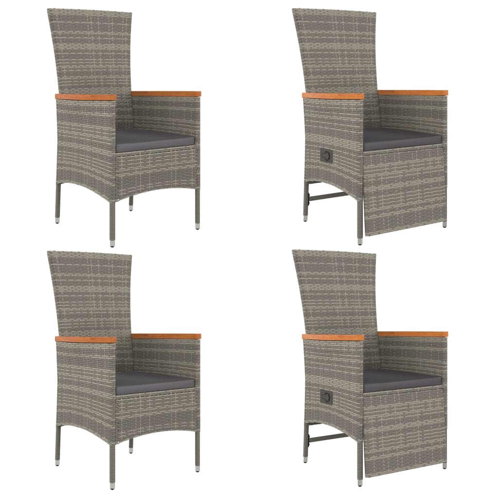 5 Piece Garden Dining Set with Cushions Grey Poly Rattan
