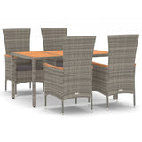 5 Piece Garden Dining Set with Cushions Grey Poly Rattan - Front View