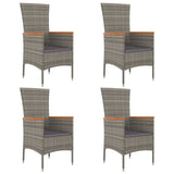 5 Piece Garden Dining Set with Cushions Grey Poly Rattan - Top-Down View