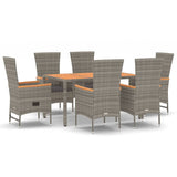 7 Piece Garden Dining Set with Cushions Grey Poly Rattan - Front View
