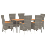 7 Piece Garden Dining Set with Cushions Grey Poly Rattan - Side View