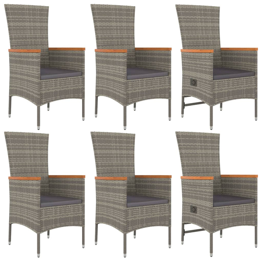 7 Piece Garden Dining Set with Cushions Grey Poly Rattan