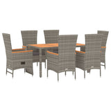 7 Piece Garden Dining Set with Cushions Grey  Poly Rattan - Side View
