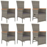 7 Piece Garden Dining Set with Cushions Grey Poly Rattan