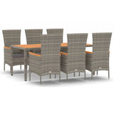 7 Piece Garden Dining Set with Cushions Grey Poly Rattan