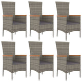 7 Piece Garden Dining Set with Cushions Grey Poly Rattan