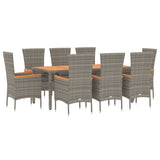 9 Piece Garden Dining Set with Cushions Grey Poly Rattan - Side View