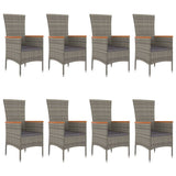 9 Piece Garden Dining Set with Cushions Grey Poly Rattan