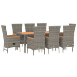 9 Piece Garden Dining Set with Cushions Grey Poly Rattan