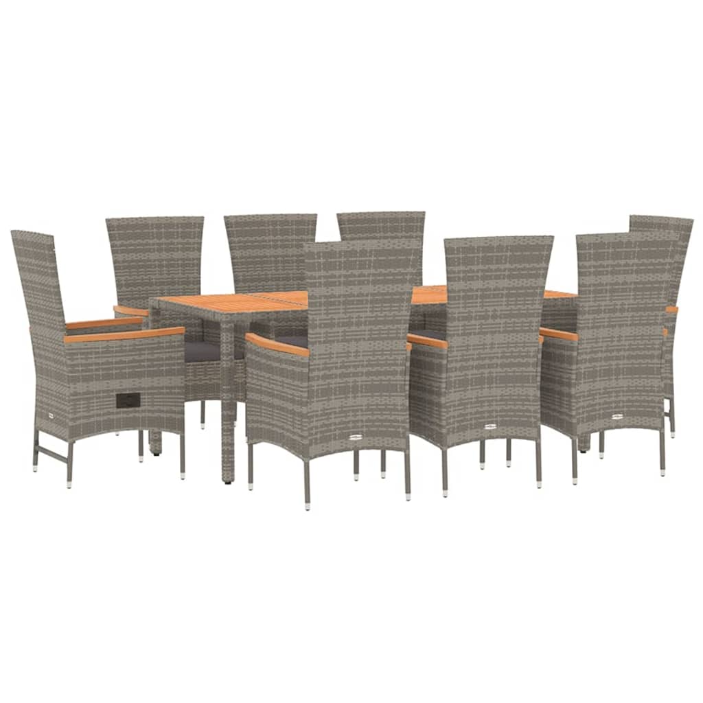 9 Piece Garden Dining Set with Cushions Grey  Poly Rattan