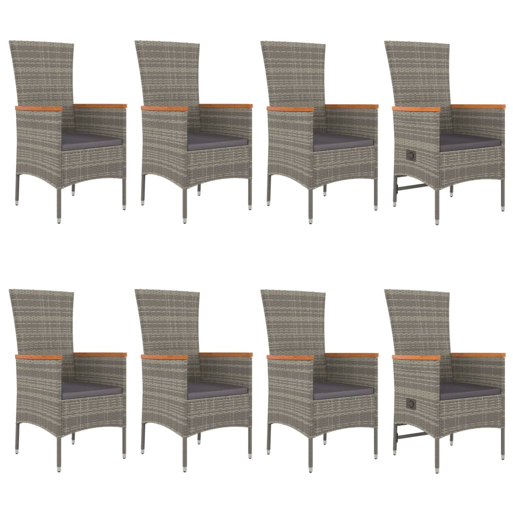 9 Piece Garden Dining Set with Cushions Grey  Poly Rattan