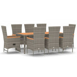 9 Piece Garden Dining Set with Cushions Grey  Poly Rattan - Front View