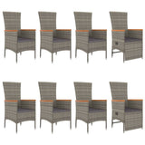 9 Piece Garden Dining Set with Cushions Grey Poly Rattan