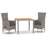 3 Piece Garden Dining Set with Cushions Grey Poly Rattan - Front View