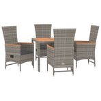 5 Piece Garden Dining Set with Cushions Grey Poly Rattan