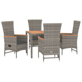 5 Piece Garden Dining Set with Cushions Grey Poly Rattan - Side View