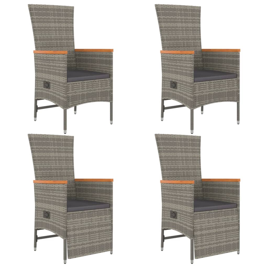 5 Piece Garden Dining Set with Cushions Grey Poly Rattan