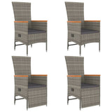 5 Piece Garden Dining Set with Cushions Grey Poly Rattan