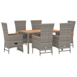 7 Piece Garden Dining Set with Cushions Grey Poly Rattan - Side View