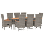 9 Piece Garden Dining Set with Cushions Grey Poly Rattan