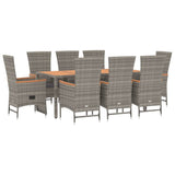 9 Piece Garden Dining Set with Cushions Grey Poly Rattan - Side View