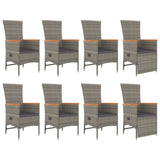 9 Piece Garden Dining Set with Cushions Grey Poly Rattan - Top-Down View