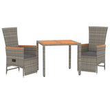 3 Piece Garden Dining Set with Cushions Grey Poly Rattan - Side View