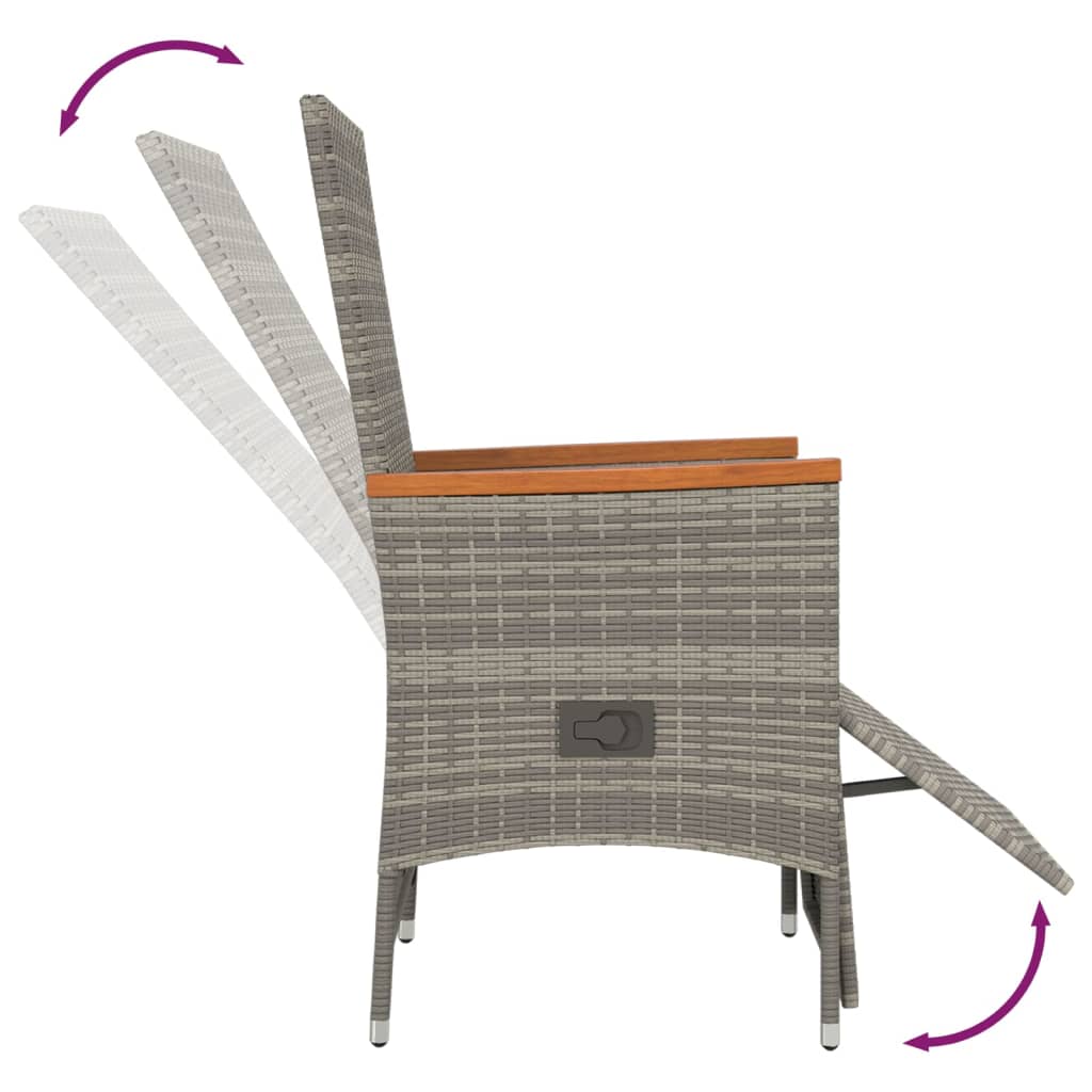 3 Piece Garden Dining Set with Cushions Grey Poly Rattan