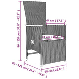 3 Piece Garden Dining Set with Cushions Grey Poly Rattan - Extra Image