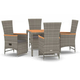 5 Piece Garden Dining Set with Cushions Grey Poly Rattan - Front View