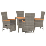 5 Piece Garden Dining Set with Cushions Grey Poly Rattan - Side View