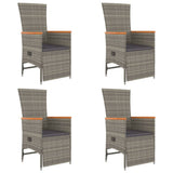 5 Piece Garden Dining Set with Cushions Grey Poly Rattan