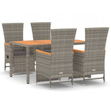 5 Piece Garden Dining Set with Cushions Grey Poly Rattan - Front View