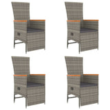 5 Piece Garden Dining Set with Cushions Grey Poly Rattan
