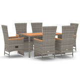 7 Piece Garden Dining Set with Cushions Grey Poly Rattan - Front View