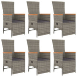 7 Piece Garden Dining Set with Cushions Grey Poly Rattan